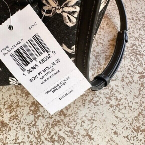 Coach Bow Black&White leather Mollie 25 handbag crossbody satchel NWT Authentic - Picture 7 of 8
